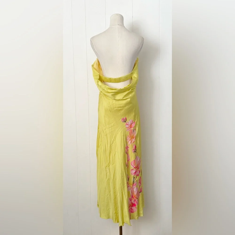 FARM Rio Strapless Yellow Floral Midi Dress